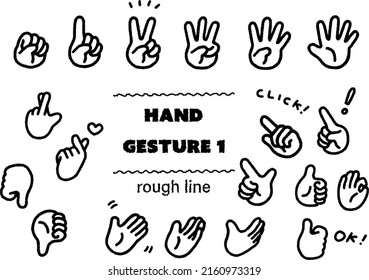 Black and white rough and soft line drawing hand sign vector illustration set