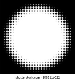 Black and white round abstract dotted background. Halftone effect. Vector illustration.