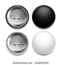 Black and white round badge detailed photo realistic vector set