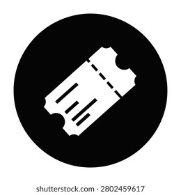 Black and white round button featuring a ticket icon. Ideal for web UI design, mobile application navigation, event entry systems, travel booking, and admissions.
