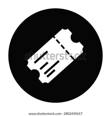 Black and white round button featuring a ticket icon. Ideal for web UI design, mobile application navigation, event entry systems, travel booking, and admissions.