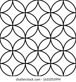 Black, white round circle geometric linear background seamless pattern. Modern vector illustration for greeting card, cover, flyer, textile wallpaper. Abstract texture ornament, repeating tile