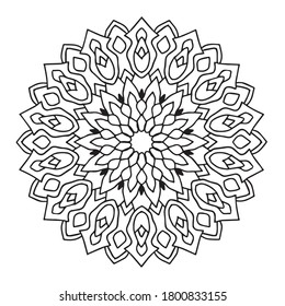Black white round circular bold line mandala ornament round decoration pattern, easy coloring book vector.