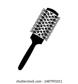 Black and white round comb. Everyday hair care tool. Hairdresser equipment vector illustration for icon, stamp, label, certificate, brochure, leaflet, poster, coupon or banner decoration