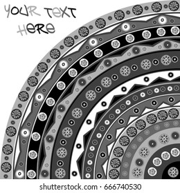 Black and white round ethnic background with place for text