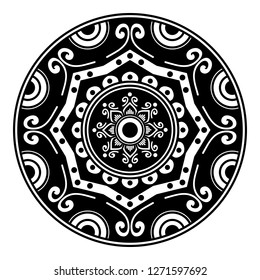 Black and white round ethnic mandala, vector illustration on white background. Can be used for coloring book, greeting card, phone case print, etc. Islam, Arabic, Pakistan, Moroccan, Turkish motifs.