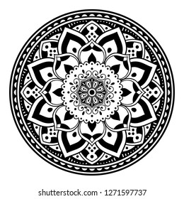 Black and white round ethnic mandala, vector illustration on white background. Can be used for coloring book, greeting card, phone case print, etc. Islam, Arabic, Pakistan, Moroccan, Turkish motifs.
