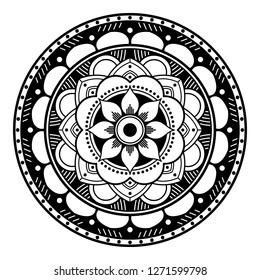 Black and white round ethnic mandala, vector illustration on white background. Can be used for coloring book, greeting card, phone case print, etc. Islam, Arabic, Pakistan, Moroccan, Turkish motifs.