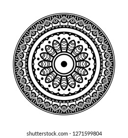 Black and white round ethnic mandala, vector illustration on white background. Can be used for coloring book, greeting card, phone case print, etc. Islam, Arabic, Pakistan, Moroccan, Turkish motifs.