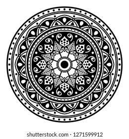Black and white round ethnic mandala, vector illustration on white background. Can be used for coloring book, greeting card, phone case print, etc. Islam, Arabic, Pakistan, Moroccan, Turkish motifs.