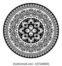 Black and white round ethnic mandala, vector illustration on white background. Can be used for coloring book, greeting card, phone case print, etc. Islam, Arabic, Pakistan, Moroccan, Turkish motifs.