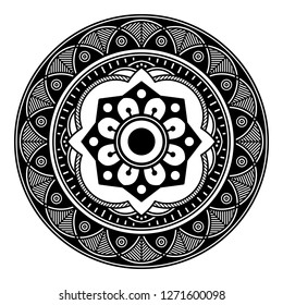 Black and white round ethnic mandala, vector illustration on white background. Can be used for coloring book, greeting card, phone case print, etc. Islam, Arabic, Pakistan, Moroccan, Turkish motifs.