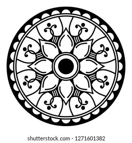 Black and white round ethnic mandala, vector illustration on white background. Can be used for coloring book, greeting card, phone case print, etc. Islam, Arabic, Pakistan, Moroccan, Turkish motifs.