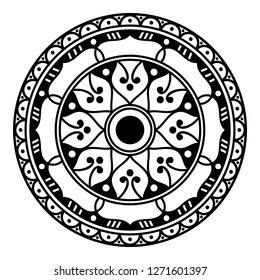 Black and white round ethnic mandala, vector illustration on white background. Can be used for coloring book, greeting card, phone case print, etc. Islam, Arabic, Pakistan, Moroccan, Turkish motifs.