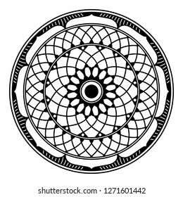 Black and white round ethnic mandala, vector illustration on white background. Can be used for coloring book, greeting card, phone case print, etc. Islam, Arabic, Pakistan, Moroccan, Turkish motifs.