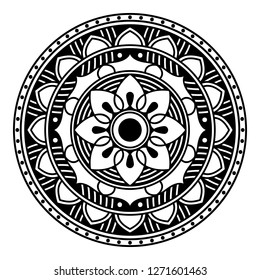 Black and white round ethnic mandala, vector illustration on white background. Can be used for coloring book, greeting card, phone case print, etc. Islam, Arabic, Pakistan, Moroccan, Turkish motifs.