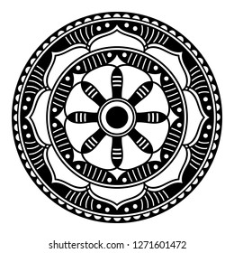 Black and white round ethnic mandala, vector illustration on white background. Can be used for coloring book, greeting card, phone case print, etc. Islam, Arabic, Pakistan, Moroccan, Turkish motifs.