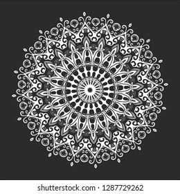 Black and white round ethnic mandala, vector illustration on white background. Can be used for coloring book, greeting card, phone case print, etc. Islam, Arabic, Pakistan, Moroccan, Turkish motifs.