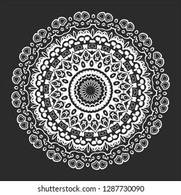 Black and white round ethnic mandala, vector illustration on white background. Can be used for coloring book, greeting card, phone case print, etc. Islam, Arabic, Pakistan, Moroccan, Turkish motifs.