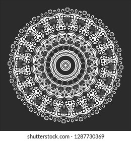 Black and white round ethnic mandala, vector illustration on white background. Can be used for coloring book, greeting card, phone case print, etc. Islam, Arabic, Pakistan, Moroccan, Turkish motifs.