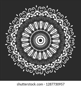 Black and white round ethnic mandala, vector illustration on white background. Can be used for coloring book, greeting card, phone case print, etc. Islam, Arabic, Pakistan, Moroccan, Turkish motifs.