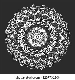 Black and white round ethnic mandala, vector illustration on white background. Can be used for coloring book, greeting card, phone case print, etc. Islam, Arabic, Pakistan, Moroccan, Turkish motifs.