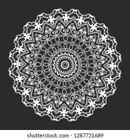 Black and white round ethnic mandala, vector illustration on white background. Can be used for coloring book, greeting card, phone case print, etc. Islam, Arabic, Pakistan, Moroccan, Turkish motifs.