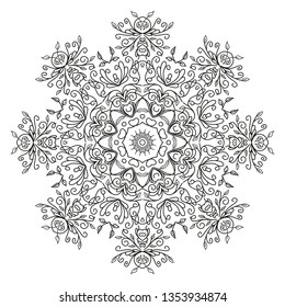 Black and white round ethnic mandala, vector illustration on white background. Can be used for coloring book, greeting card, phone case print, etc. Islam, Arabic, Pakistan, Moroccan, Turkish motifs