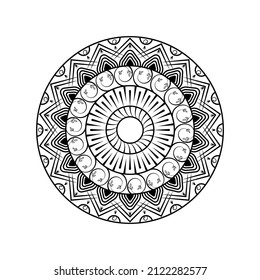 Black and white round ethnic mandala, vector illustration on white background. Can be used for coloring book, greeting card, phone case print, etc. Islam, Arabic, Pakistan, Moroccan, Turkish motifs.
