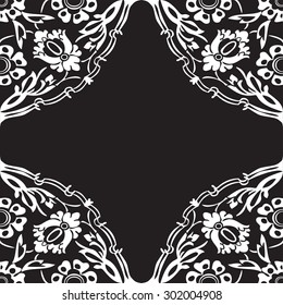 Black and white round floral border corner abstract background vector  