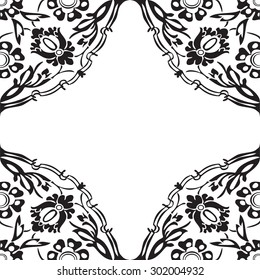 Black and white round floral border corner abstract background vector  
