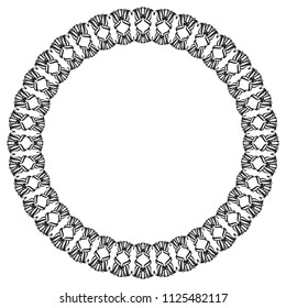 Black and white round frame with abstract flower silhouettes. Copy space. Vector clip art.