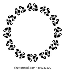 Black and white round frame with flip flops silhouettes