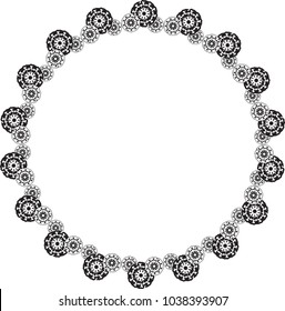 Black and white round frame with floral silhouettes. Copy space. Vector clip art.
