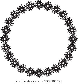 Black and white round frame with floral silhouettes. Copy space. Vector clip art.