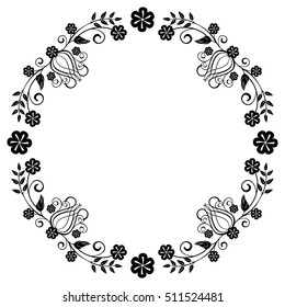 Black White Round Frame Floral Silhouettes Stock Vector (Royalty Free ...