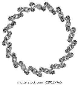 Black and white round frame with floral silhouettes. Copy space. Vector clip art.