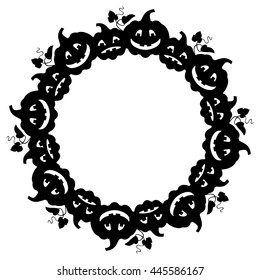 Black and white round frame with Halloween pumpkin silhouette. Vector clip art.