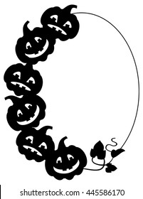 Black and white round frame with Halloween pumpkin silhouette. Vector clip art.