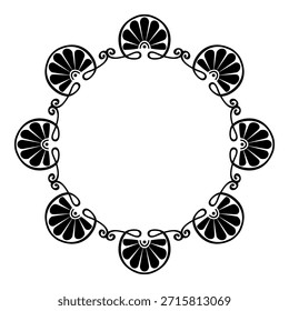 Marco redondo blanco y negro con siluetas de limón. Vector monocromo ornamento sin fisuras de la antigua Grecia. Clásico patrón sin fin marco frontera Imperio Romano. Motivos típicos egipcios, asirios y griegos