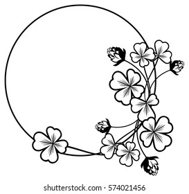 Black and white round frame with shamrock contour. Copy space. Vector clip art.