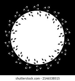 Black and white round frame with space for text or photo. Leaves frame. Design for flyer, banner, postcard. Vector illustration