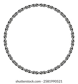 Black and white round frame. Traditional round Turkic ornament. Oriental black round pattern with arabesques. For ceramic, porcelain, embroidery, sandblasting, laser. Islam, Indian, Ottoman motif. 