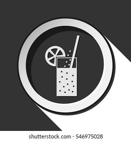 black and white round - glass, carbonated drink, straw and citrus icon with long shadow