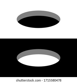 Black and white round holes on a surface 3D perspective view. 