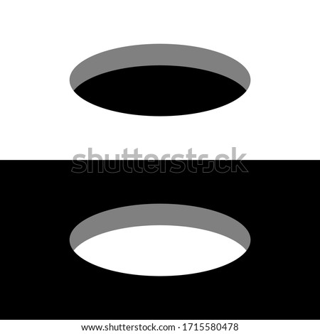 Black and white round holes on a surface 3D perspective view. 