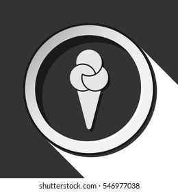 black and white round - ice cream with three scoops icon and long shadow