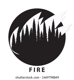 Black - white round icon - flame, forest, taiga - isolated on white background - vector. Environmental Protection. Fiery element.