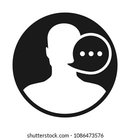 black white round icon of a talking person