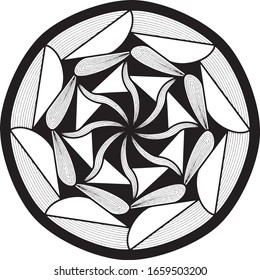Mandala redonda en blanco y negro